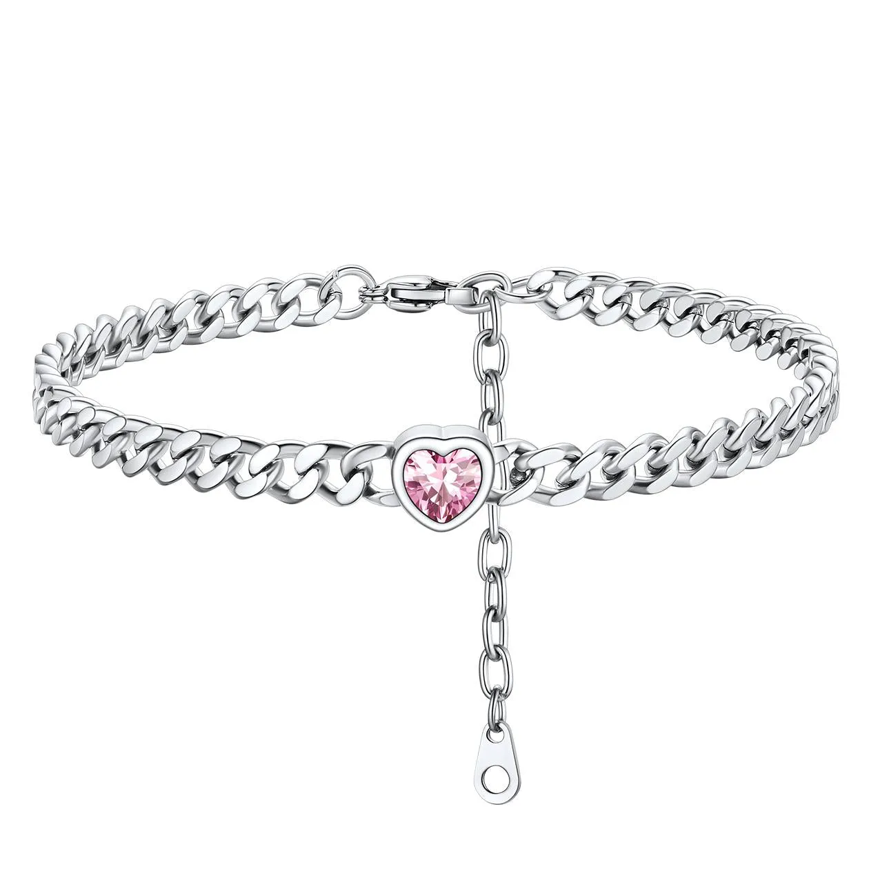 Cuban Link Heart Birthstone Anklet for Women