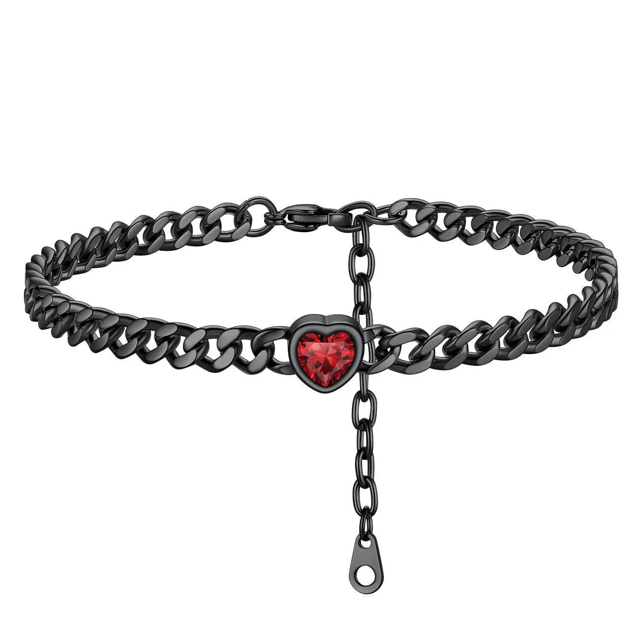 Cuban Link Heart Birthstone Anklet for Women