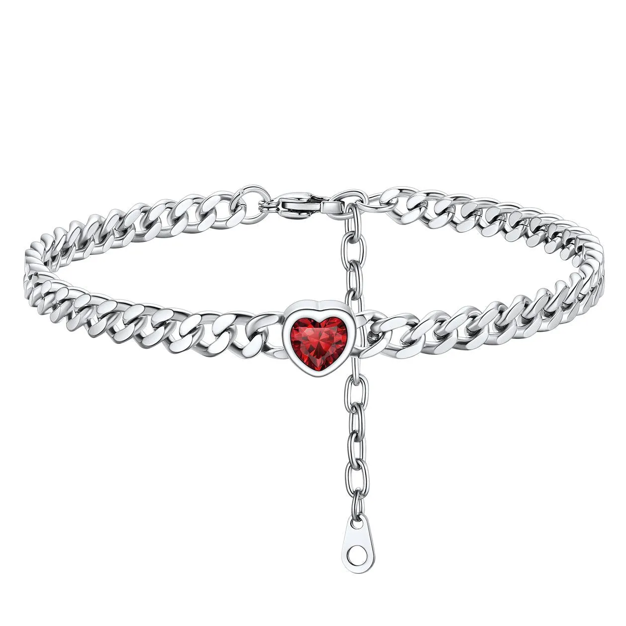 Cuban Link Heart Birthstone Anklet for Women