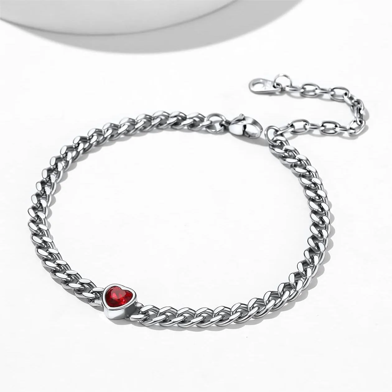 Cuban Link Heart Birthstone Anklet for Women