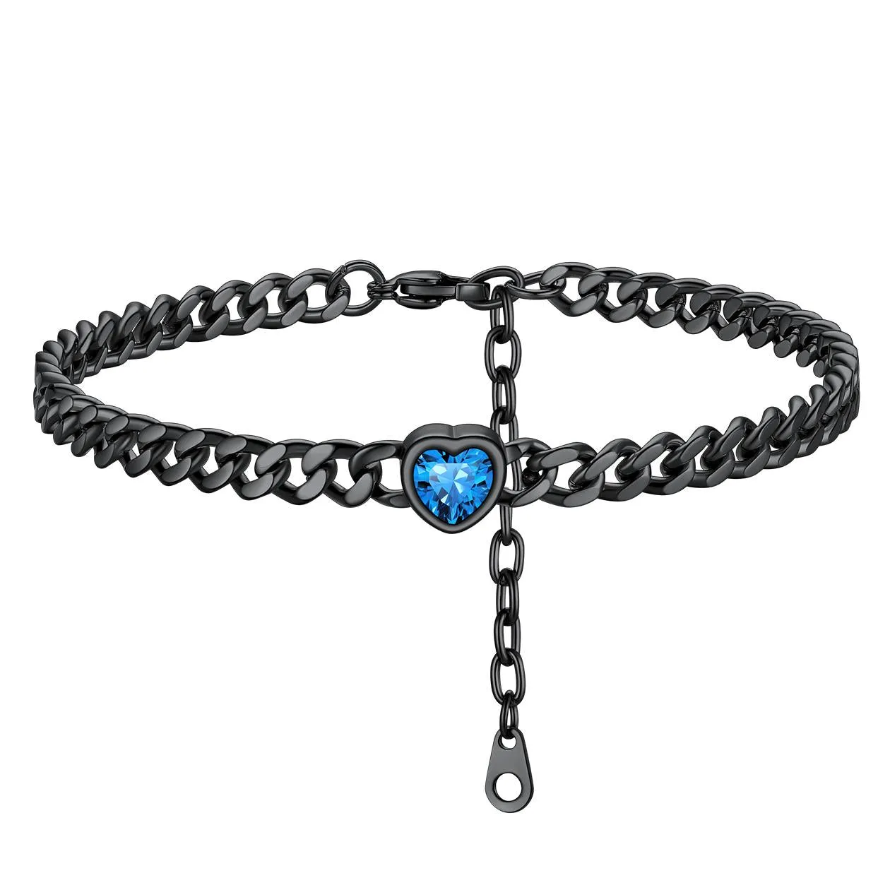 Cuban Link Heart Birthstone Anklet for Women