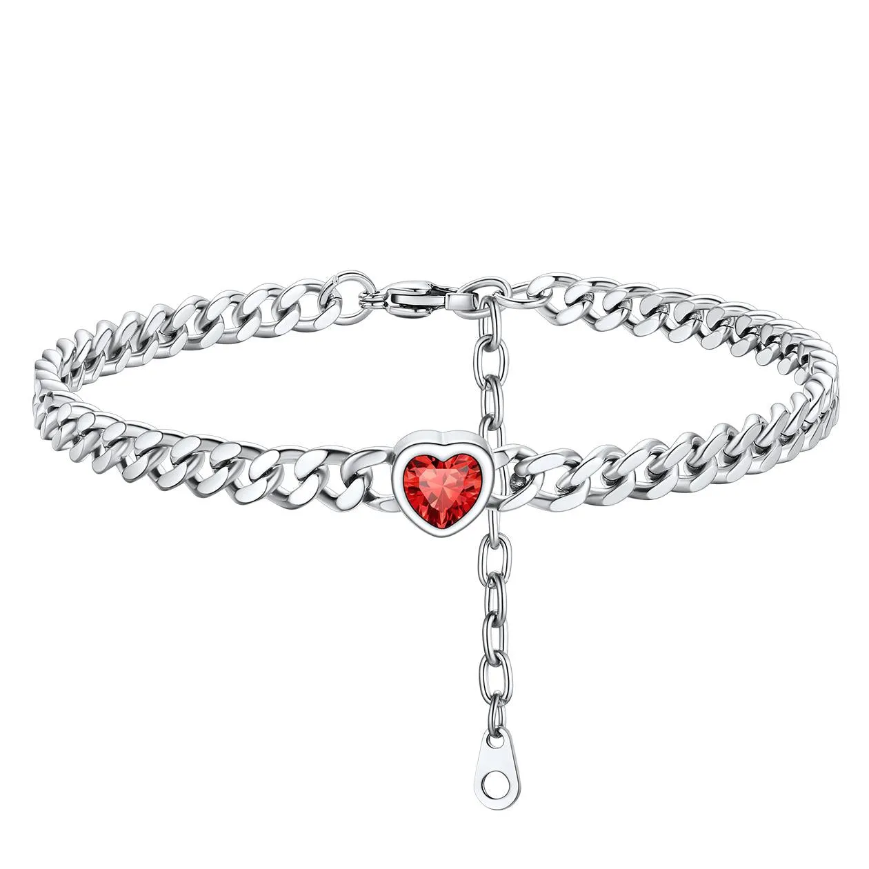 Cuban Link Heart Birthstone Anklet for Women