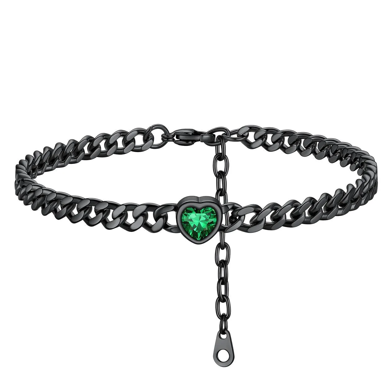 Cuban Link Heart Birthstone Anklet for Women