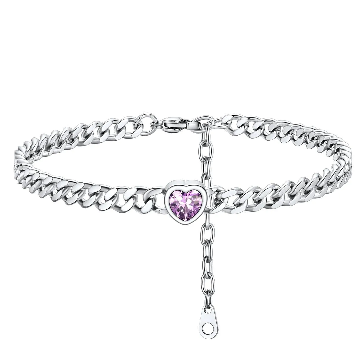Cuban Link Heart Birthstone Anklet for Women