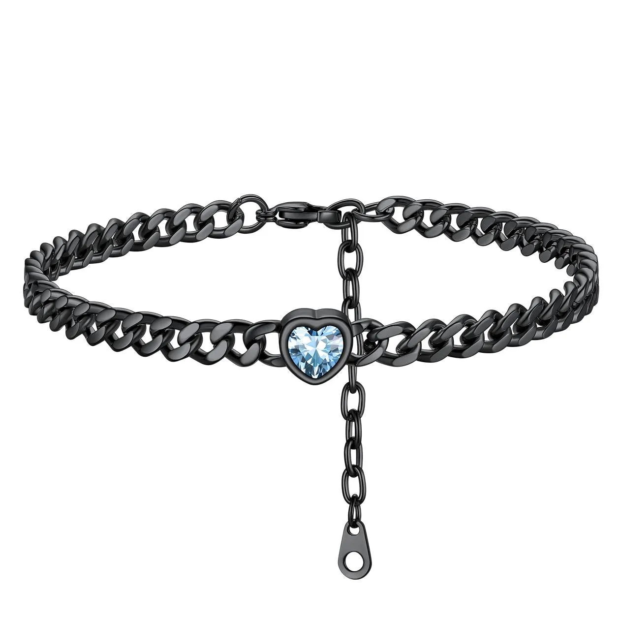 Cuban Link Heart Birthstone Anklet for Women