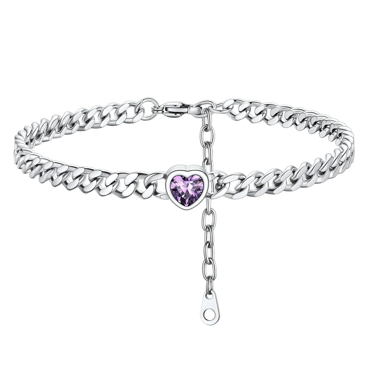 Cuban Link Heart Birthstone Anklet for Women