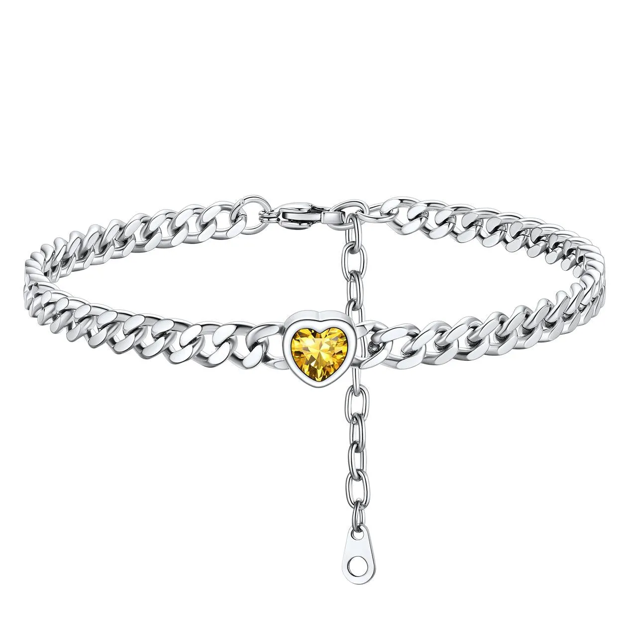 Cuban Link Heart Birthstone Anklet for Women