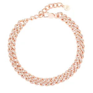 Cuban Link Jeweled Anklet Rose Gold