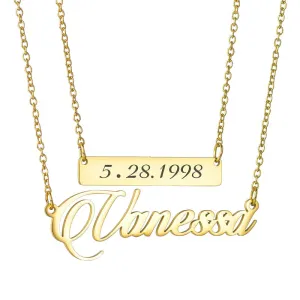 Custom Bar Necklace Engraved Bar Pendant Neckalce Personalized Horizontal Bar Name Necklace for Women