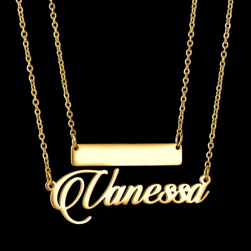 Custom Bar Necklace Engraved Bar Pendant Neckalce Personalized Horizontal Bar Name Necklace for Women
