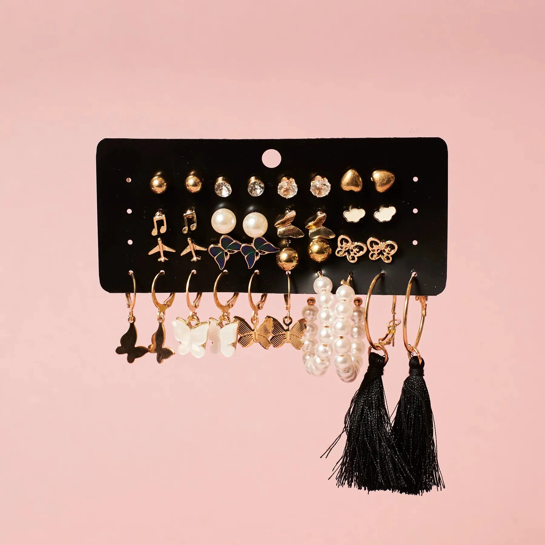 Cute Long Tassel Drop Statement Earrings and Studs - Stylish Set of 17