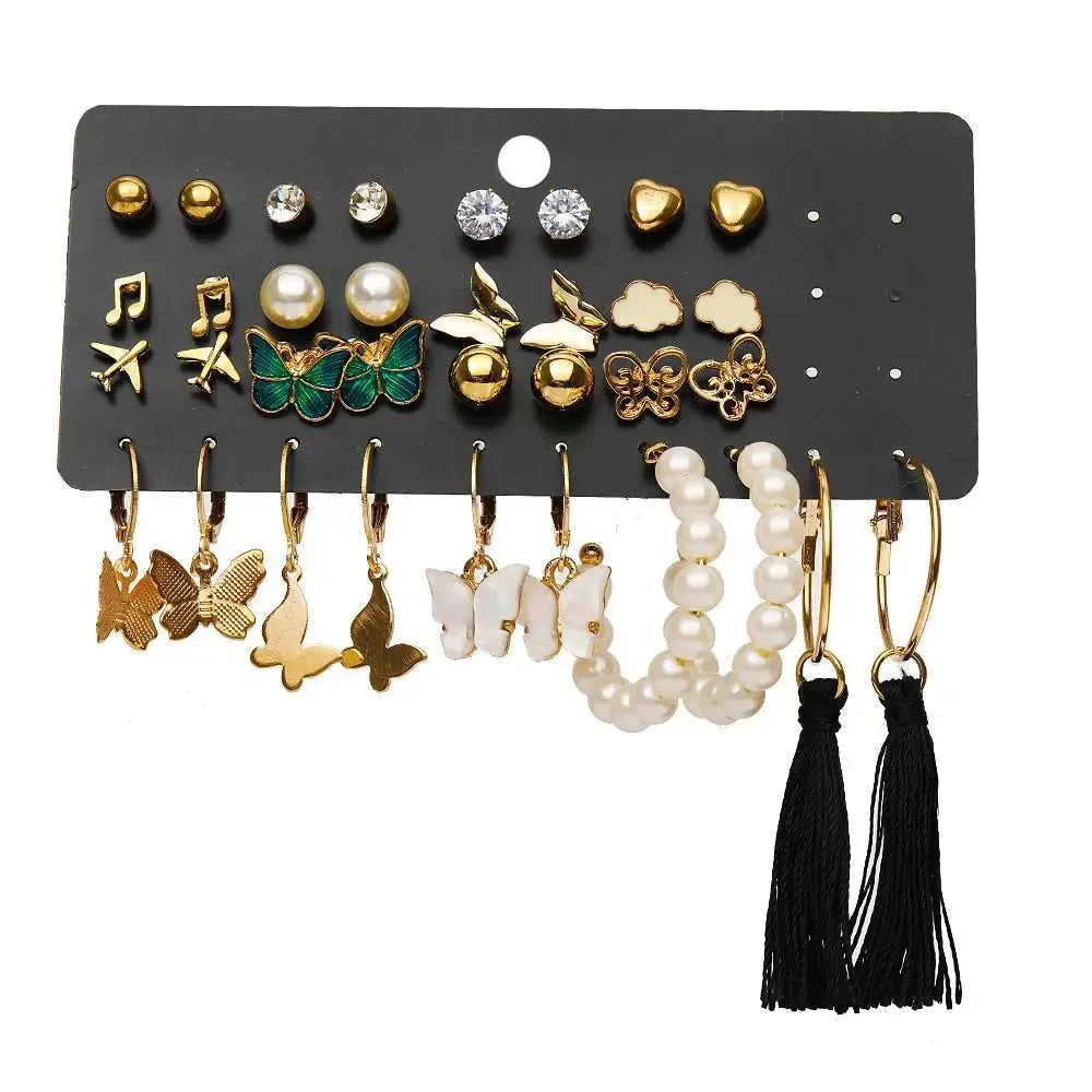 Cute Long Tassel Drop Statement Earrings and Studs - Stylish Set of 17