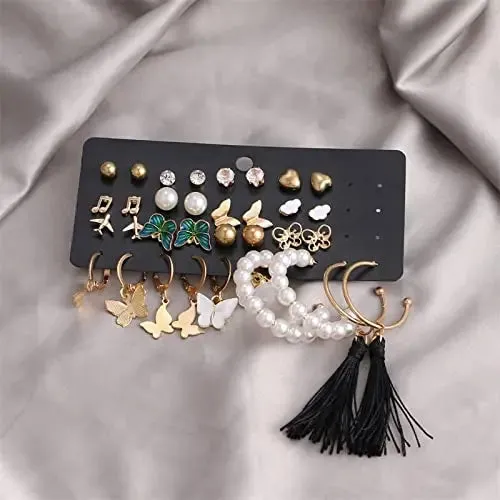 Cute Long Tassel Drop Statement Earrings and Studs - Stylish Set of 17