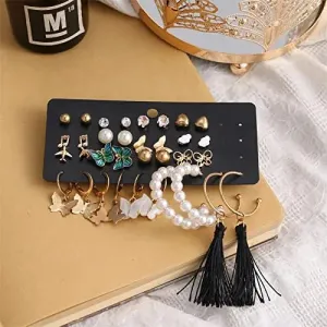 Cute Long Tassel Drop Statement Earrings and Studs - Stylish Set of 17