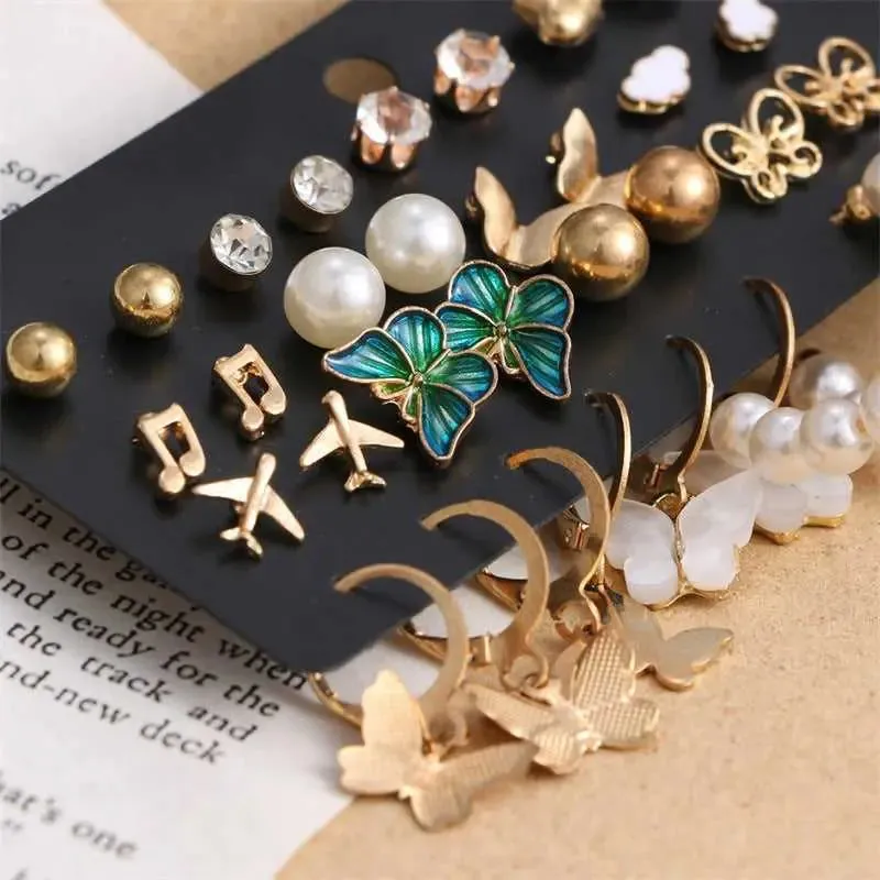 Cute Long Tassel Drop Statement Earrings and Studs - Stylish Set of 17