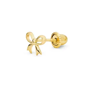 Dainty 14K Gold Bow Cartilage Ear Stud Earring with Safety Clutch Screw Back