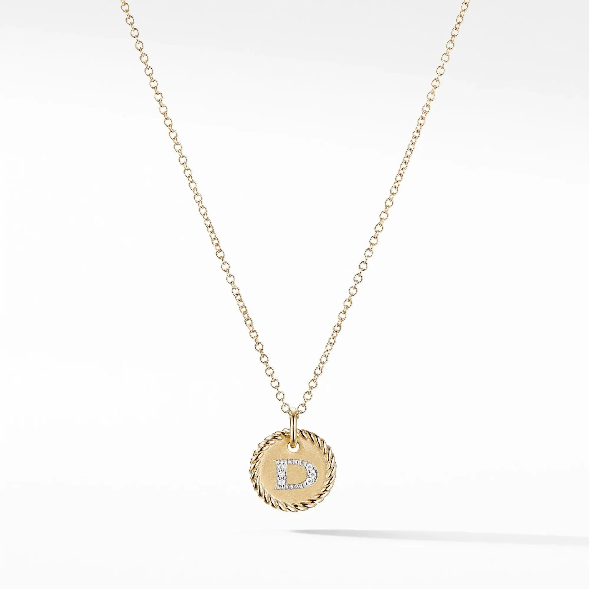 David Yurman Initial Charm Necklace with Diamonds in 18k Gold, Letter D