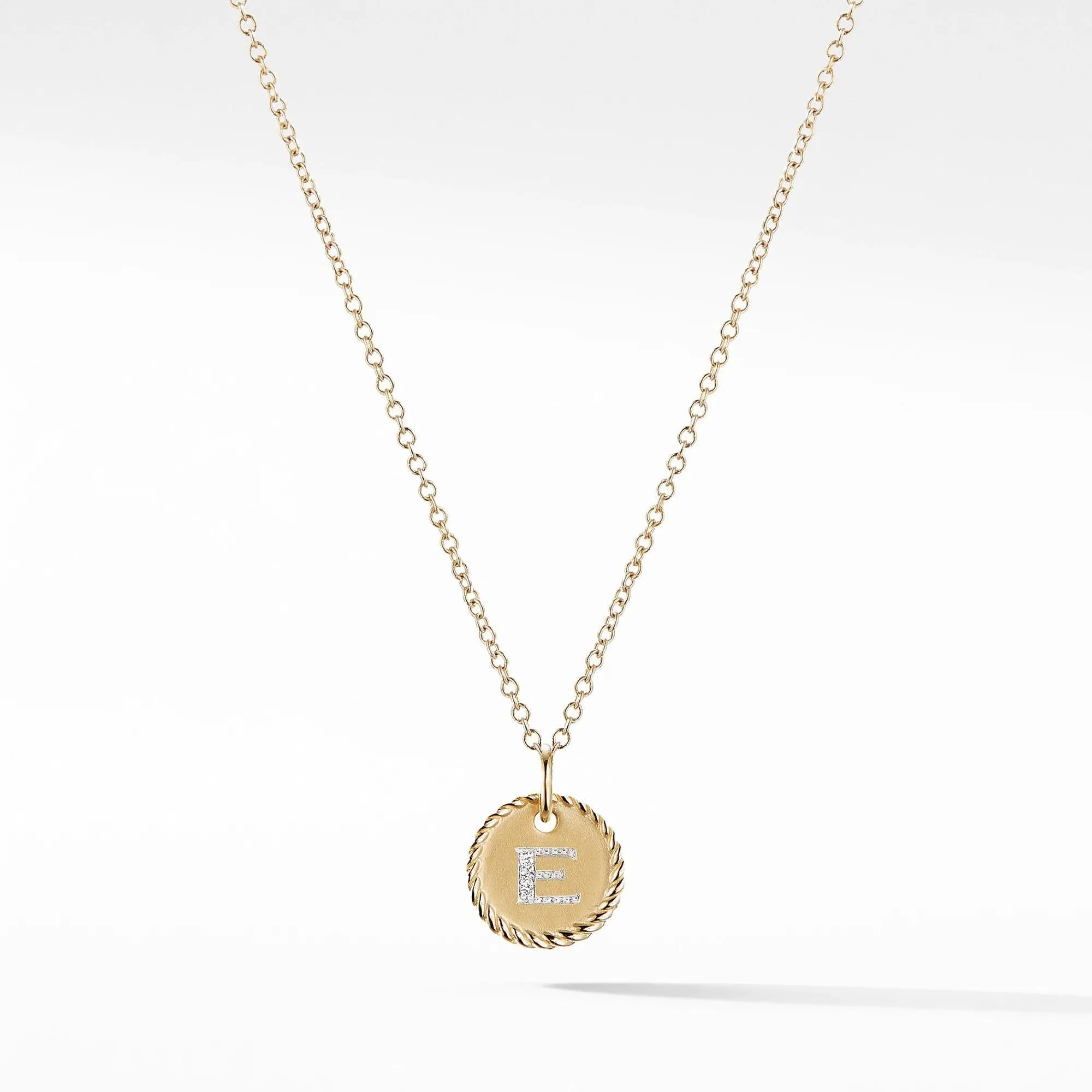 David Yurman Initial Charm Necklace with Diamonds in 18k Gold, Letter E
