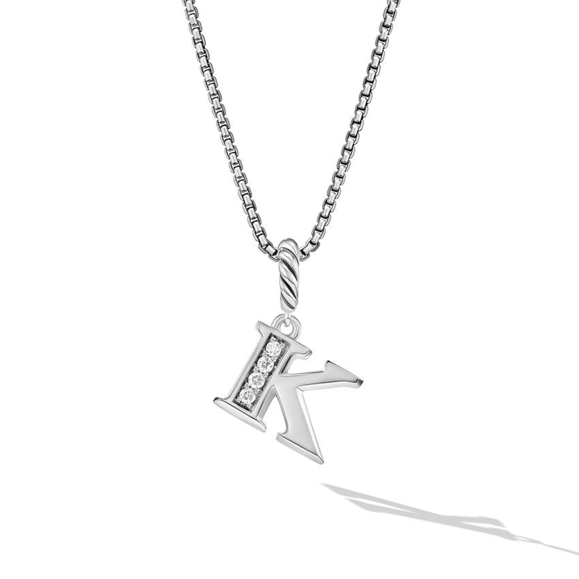 David Yurman Pave Initial Pendant Necklace in Sterling Silver with Diamond K