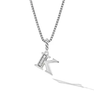 David Yurman Pave Initial Pendant Necklace in Sterling Silver with Diamond K