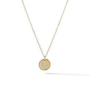 David Yurman Z Initial Charm Necklace in 18K Yellow Gold with Pave Diamonds