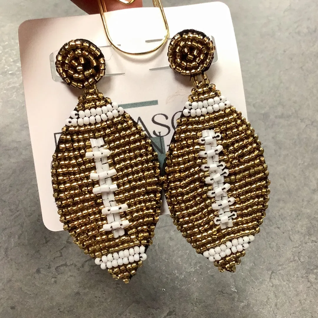 Dazzler Seed Bead Football Earrings, Gold