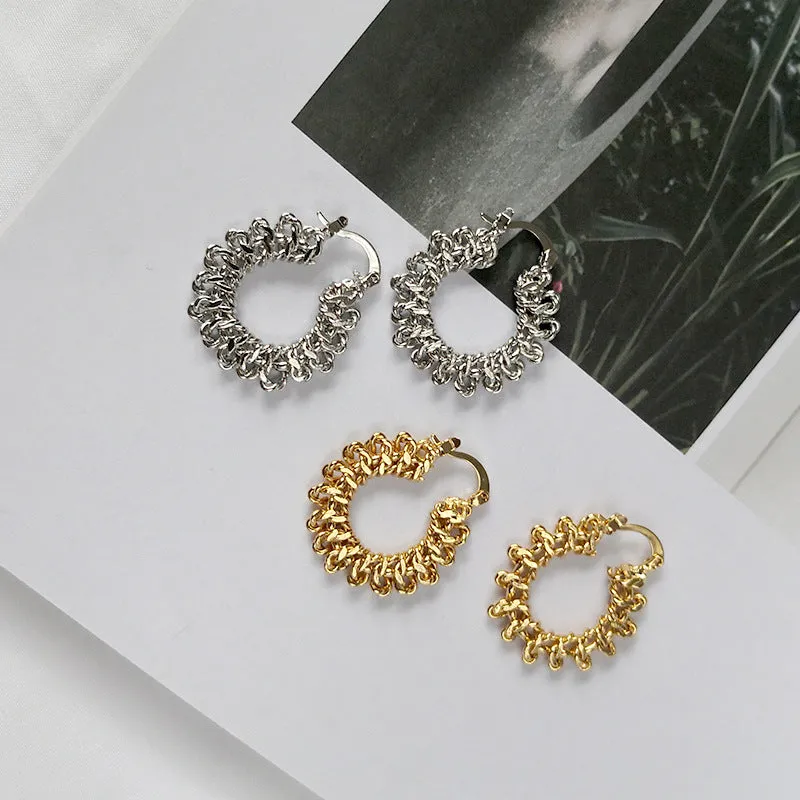 DEARCASE Fashion Round Multi Knots Geometric Stylish Dainty Brass Gold Hoop Earrings