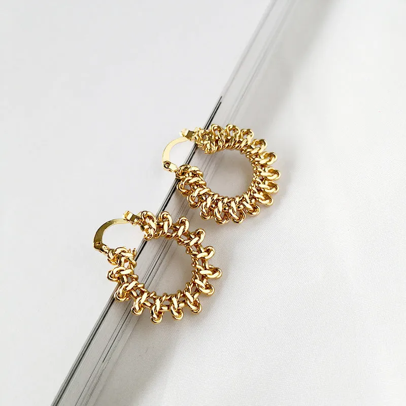 DEARCASE Fashion Round Multi Knots Geometric Stylish Dainty Brass Gold Hoop Earrings