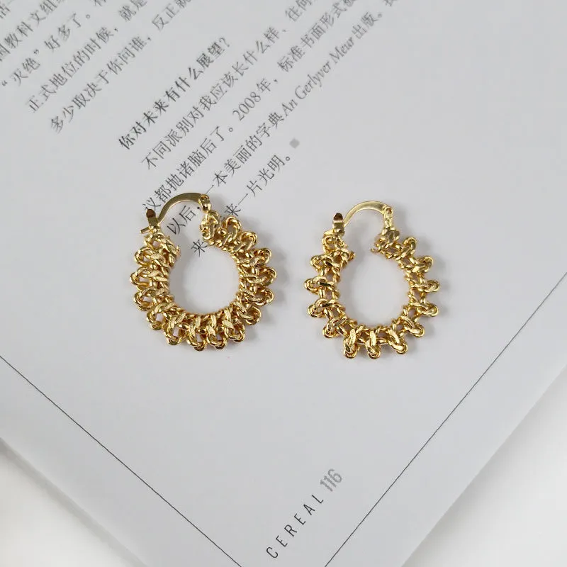 DEARCASE Fashion Round Multi Knots Geometric Stylish Dainty Brass Gold Hoop Earrings