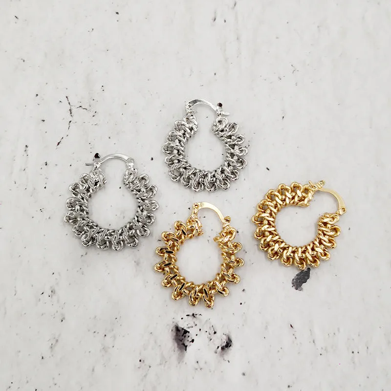 DEARCASE Fashion Round Multi Knots Geometric Stylish Dainty Brass Gold Hoop Earrings