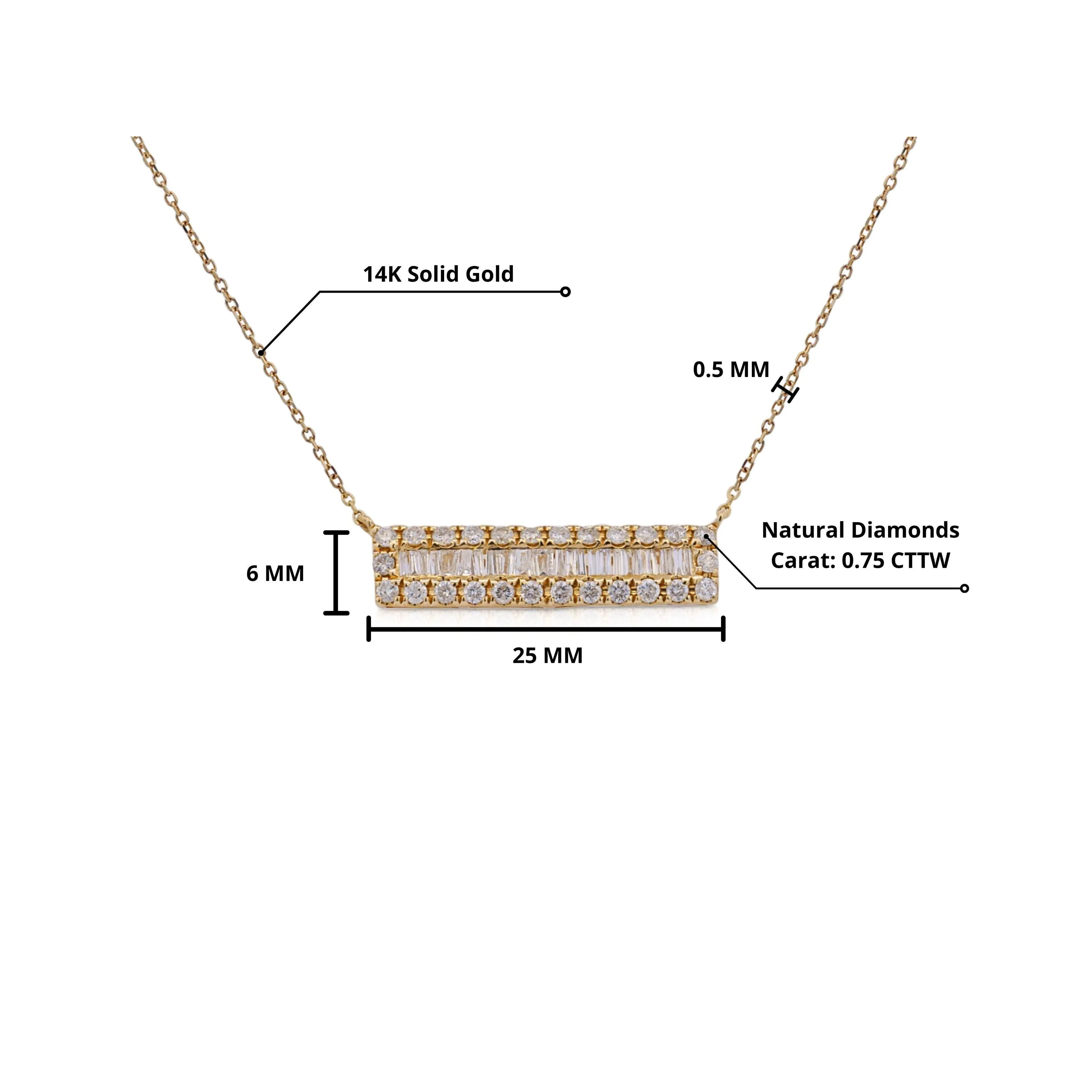 Diamond Bar Pendant Cable Chain Necklace 14K Yellow Gold 0.75 Carats