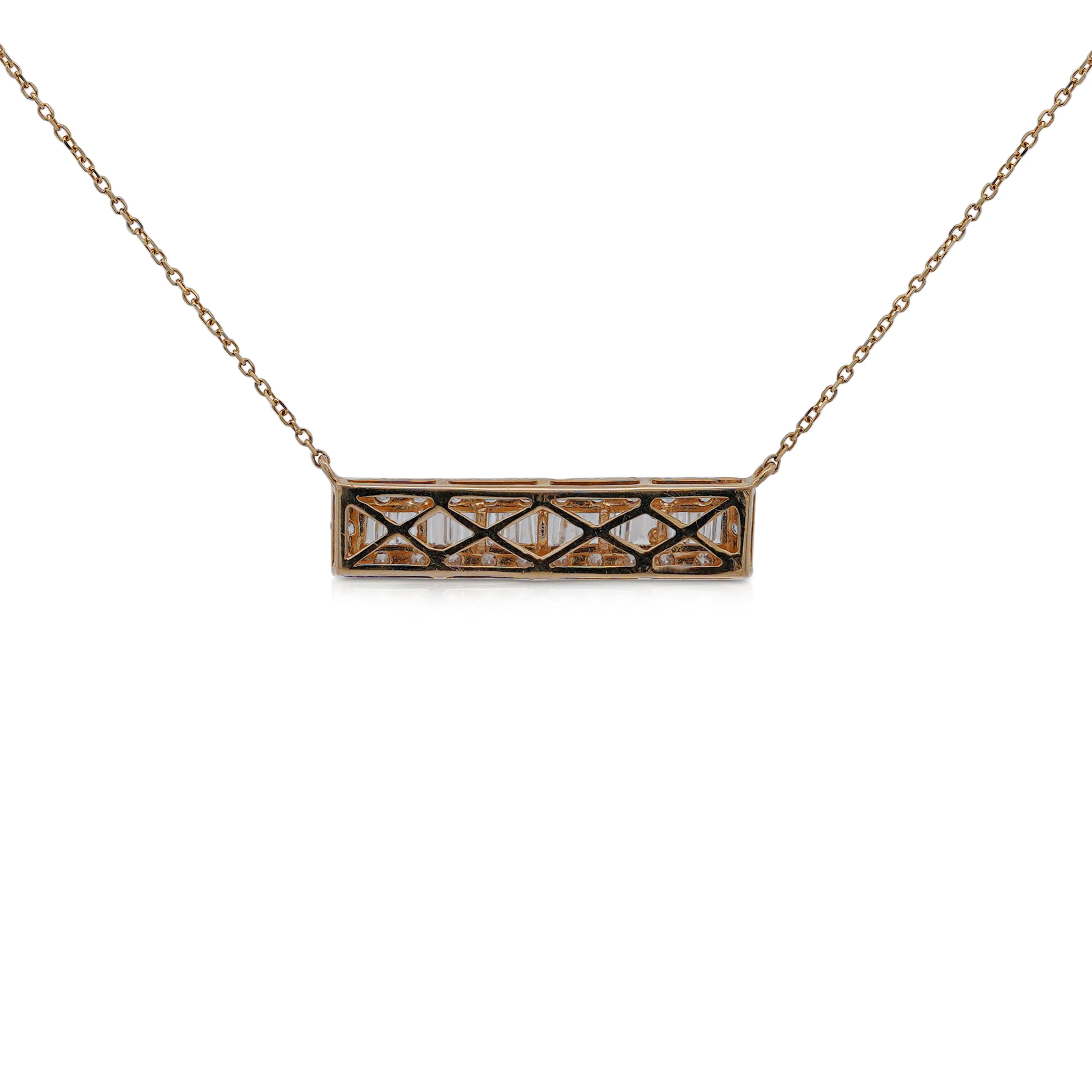 Diamond Bar Pendant Cable Chain Necklace 14K Yellow Gold 0.75 Carats