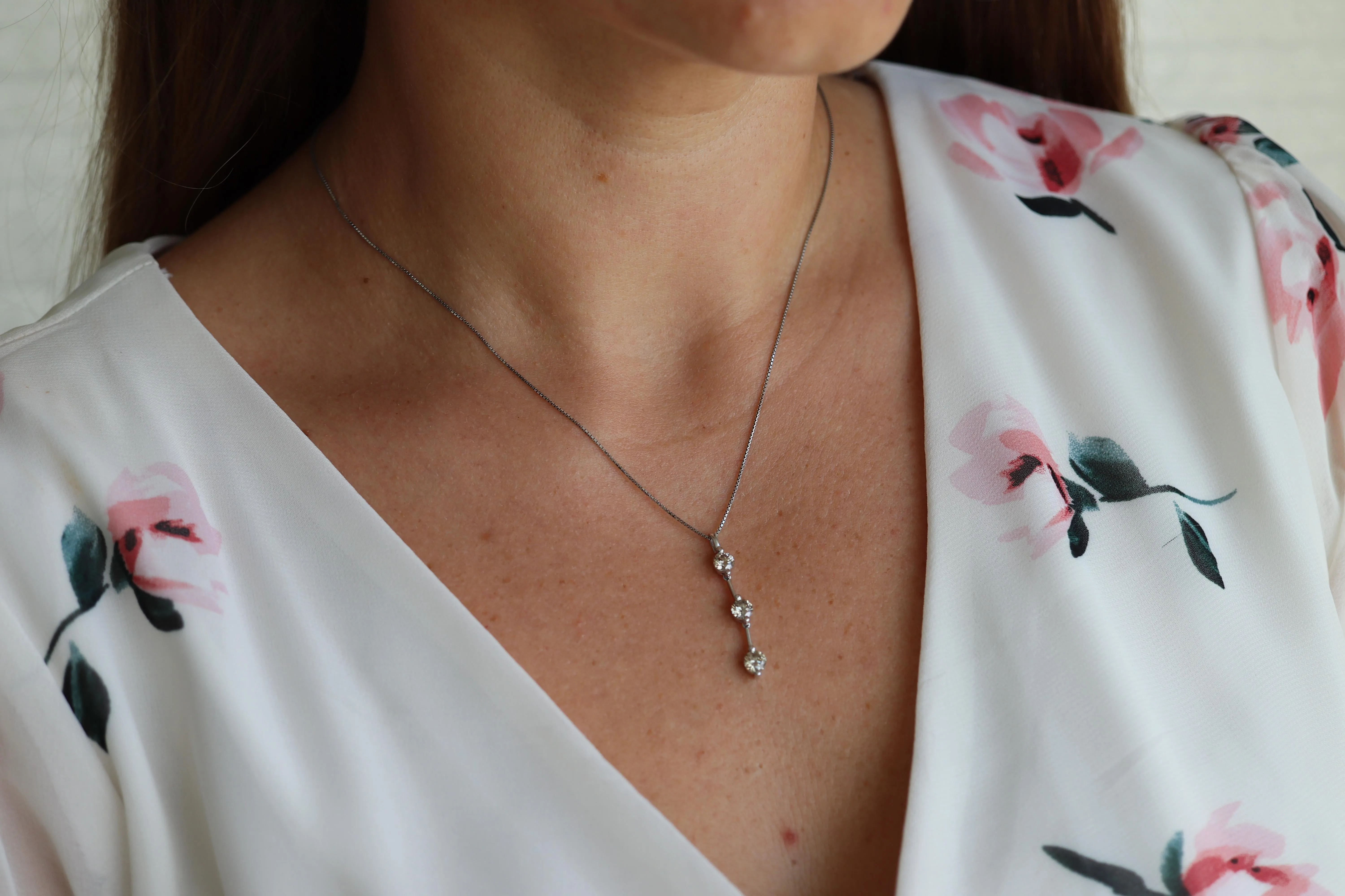 Diamond Dangle Journey pendant Platinum Pt900 diamond 1CTW Journey Necklace