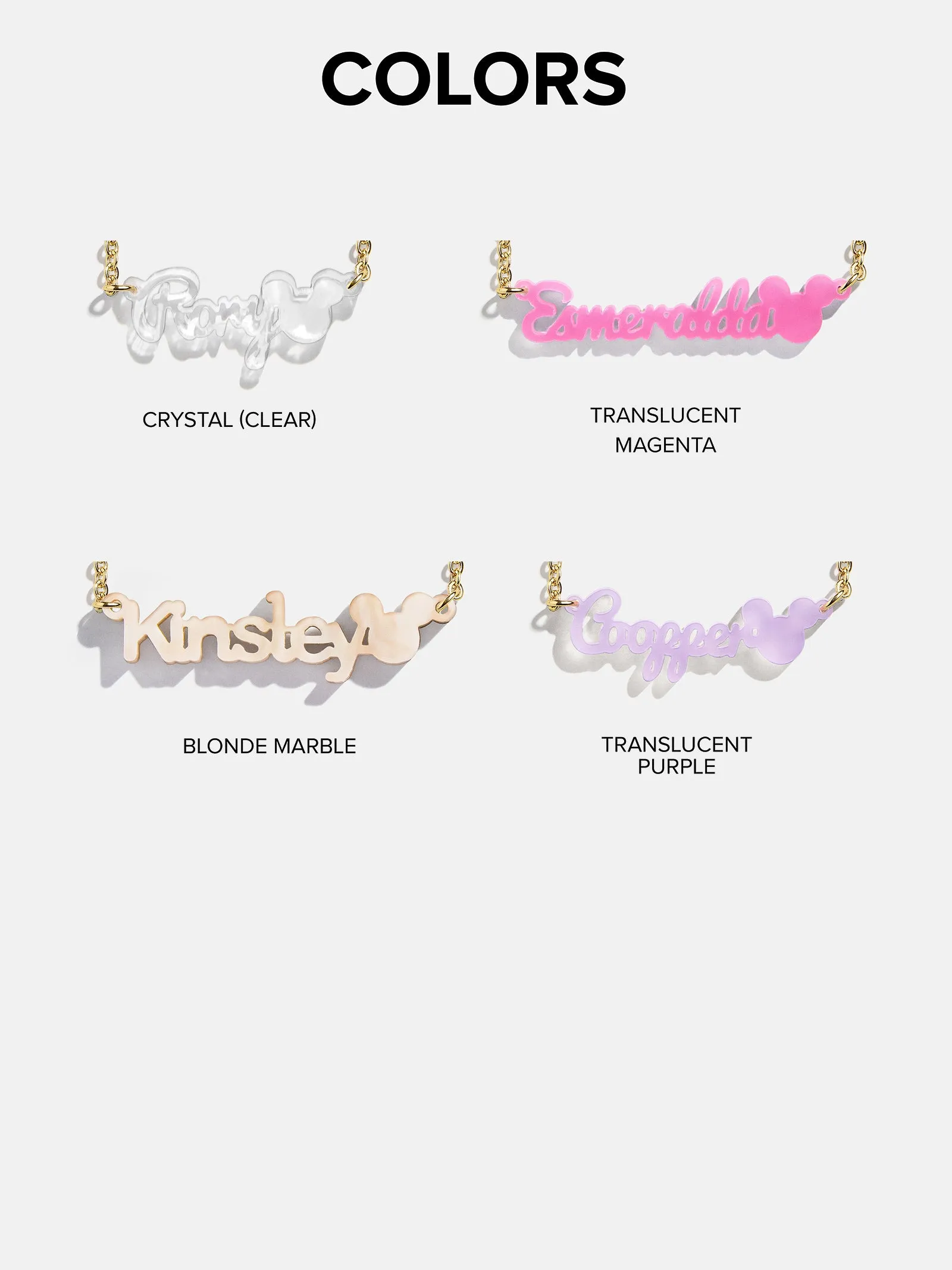 Disney Mickey Mouse Custom Acrylic Nameplate Necklace - Translucent Purple