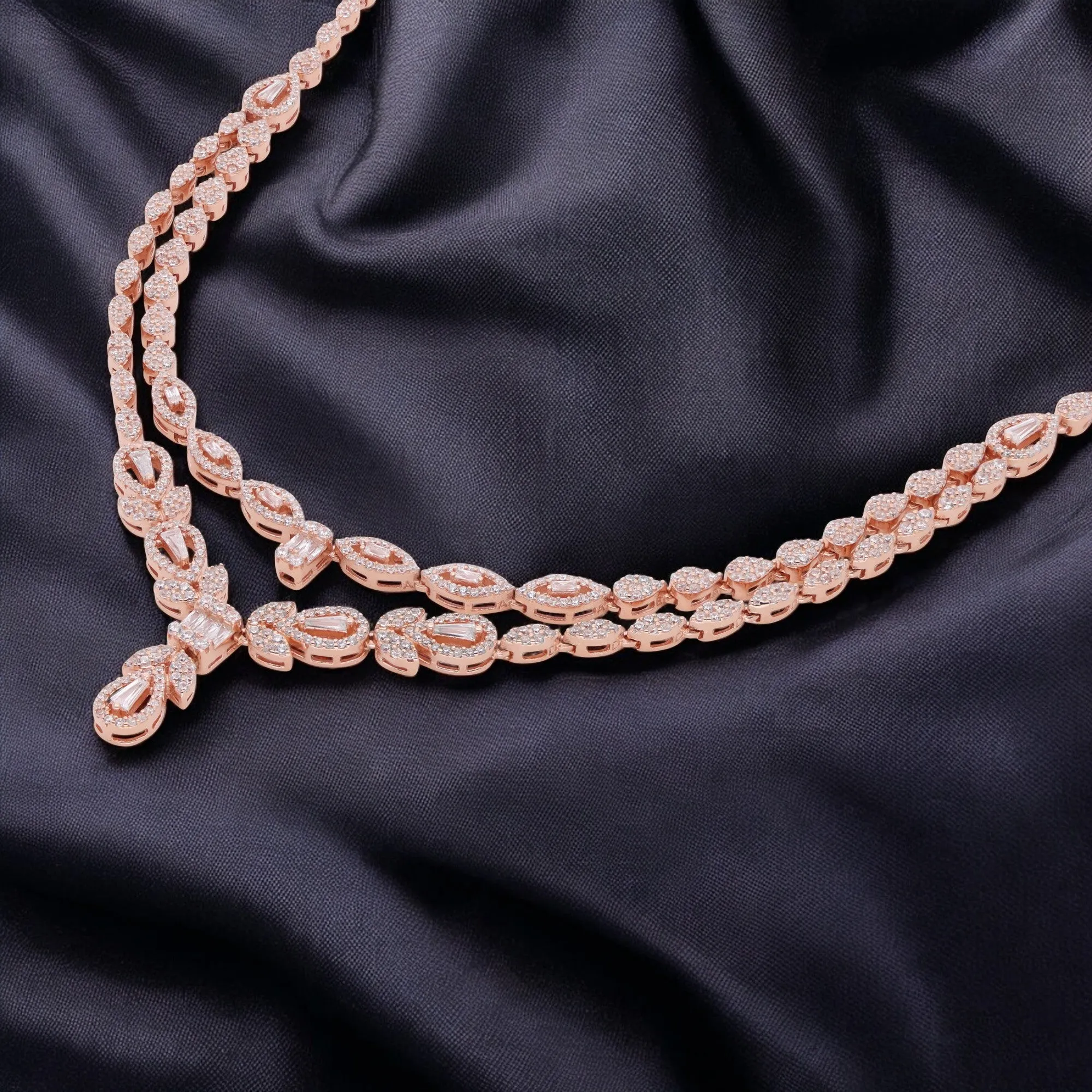 Double Layer Drop Necklace with Pear and Marquise Stone Detailing | SKU : 0021188886, 0021188909, 0003526125