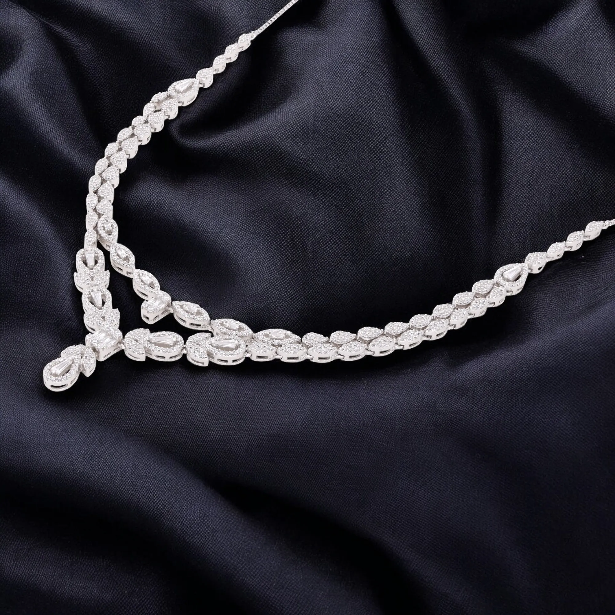 Double Layer Drop Necklace with Pear and Marquise Stone Detailing | SKU : 0021188886, 0021188909, 0003526125