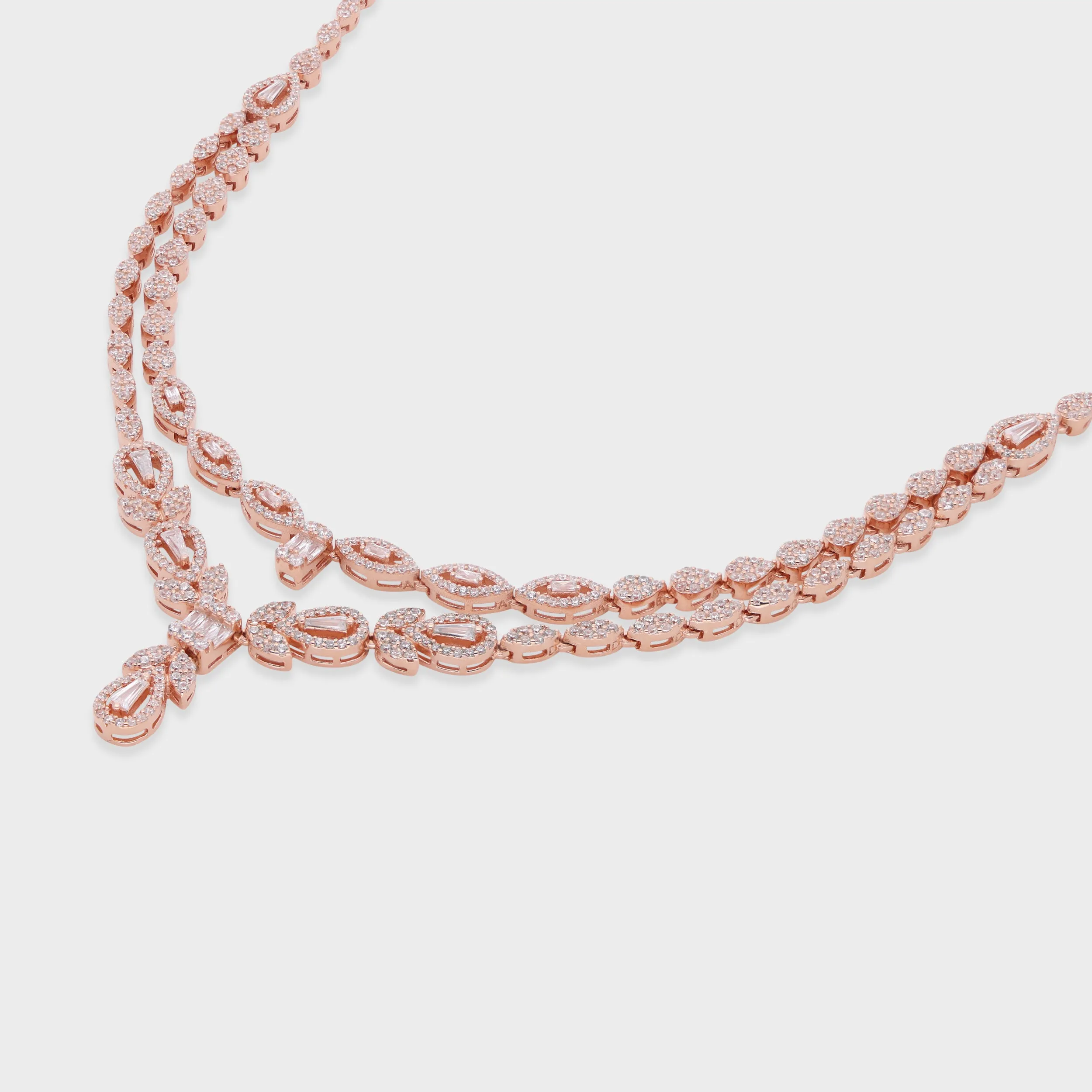 Double Layer Drop Necklace with Pear and Marquise Stone Detailing | SKU : 0021188886, 0021188909, 0003526125