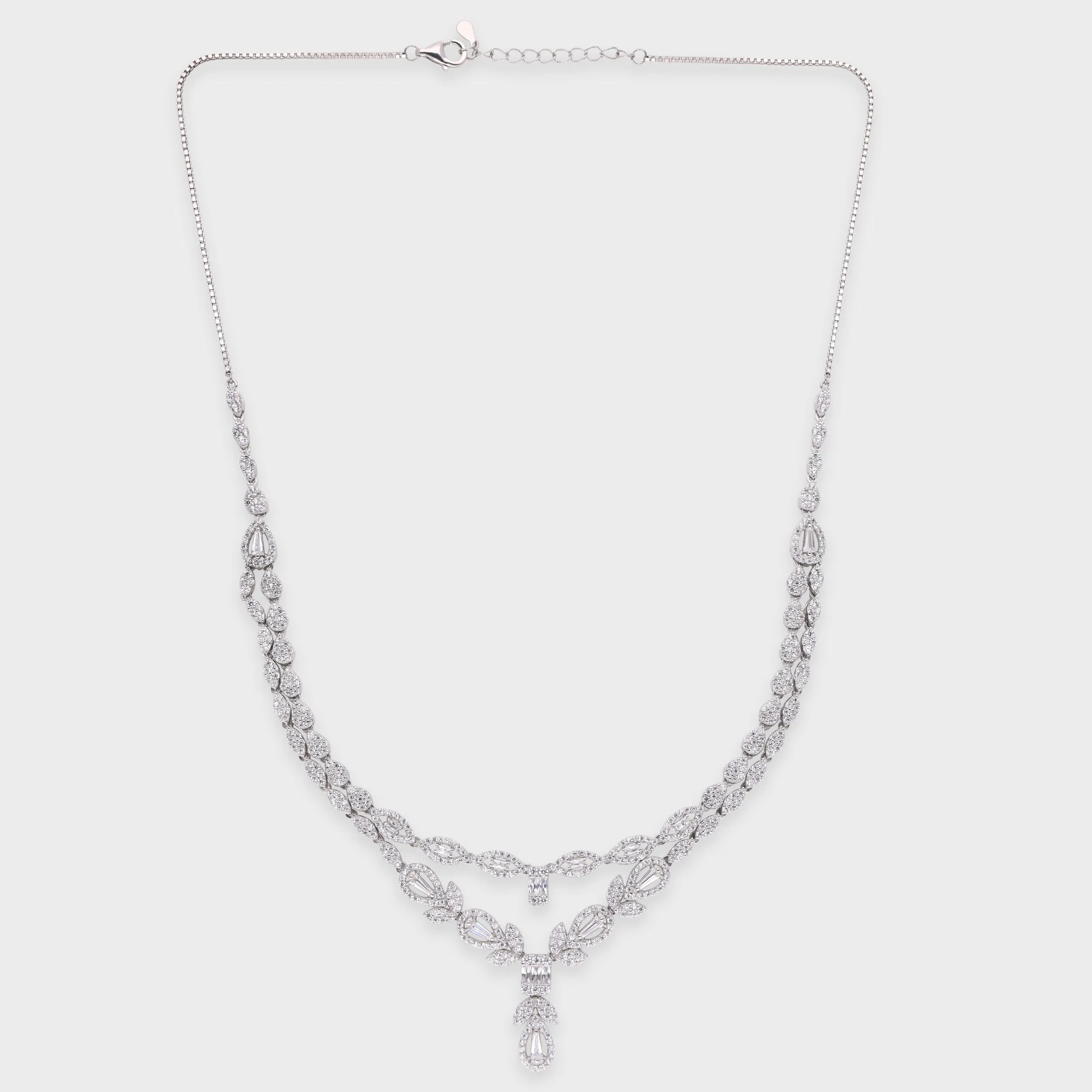 Double Layer Drop Necklace with Pear and Marquise Stone Detailing | SKU : 0021188886, 0021188909, 0003526125