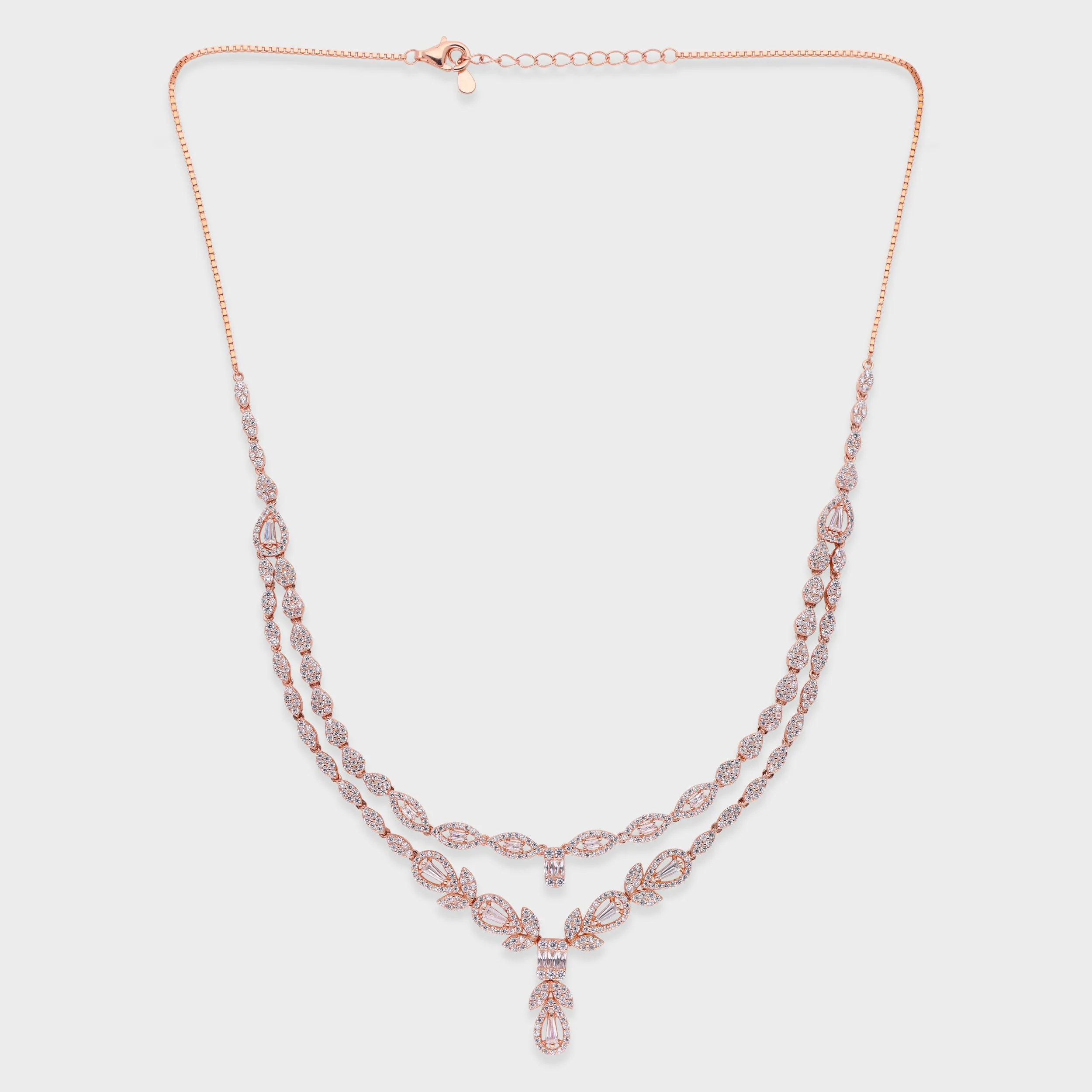 Double Layer Drop Necklace with Pear and Marquise Stone Detailing | SKU : 0021188886, 0021188909, 0003526125