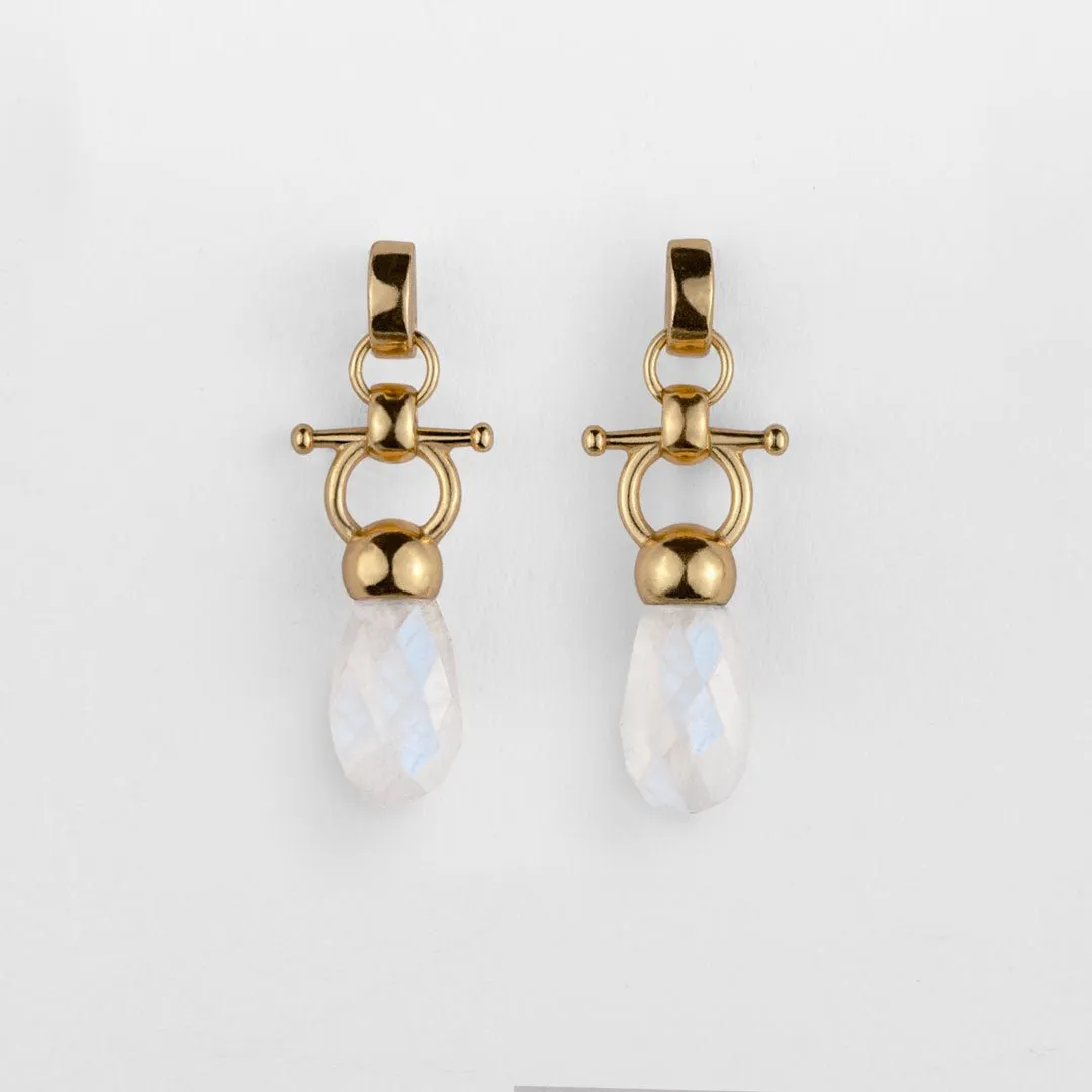 Droplette - Snaffle Horse Bit Moonstone and 14K Gold on Sterling Silver Necklace