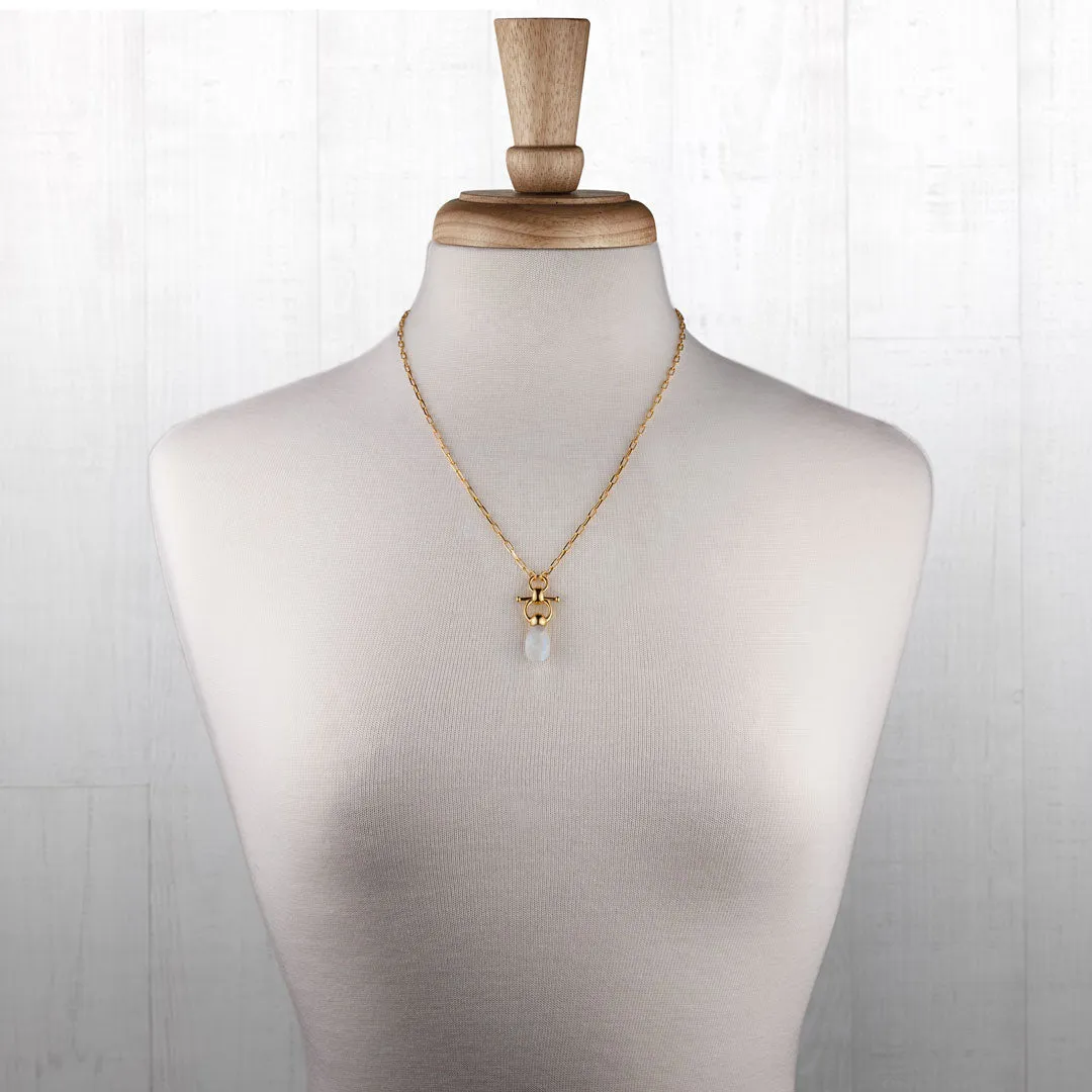 Droplette - Snaffle Horse Bit Moonstone and 14K Gold on Sterling Silver Necklace