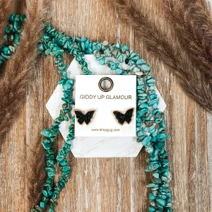 Druzy Butterfly Post Back Earrings in Black