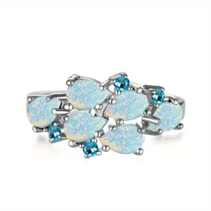 Elegant 925 Sterling Silvery Ring Chic Ring Inlaid Opalite In Waterdrop Shape