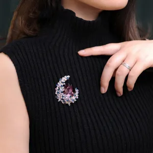 Elegant Crystal Moon Brooch Wholesale Corsage Pin Autumn Winter JewelryAcessories