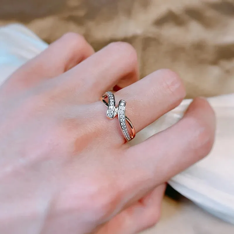 Elegant Geometric Design Full Bling 14K Filled Rose Gold AAA  Zircon Diamonds Rings for Women Wedding Party Jewelry
