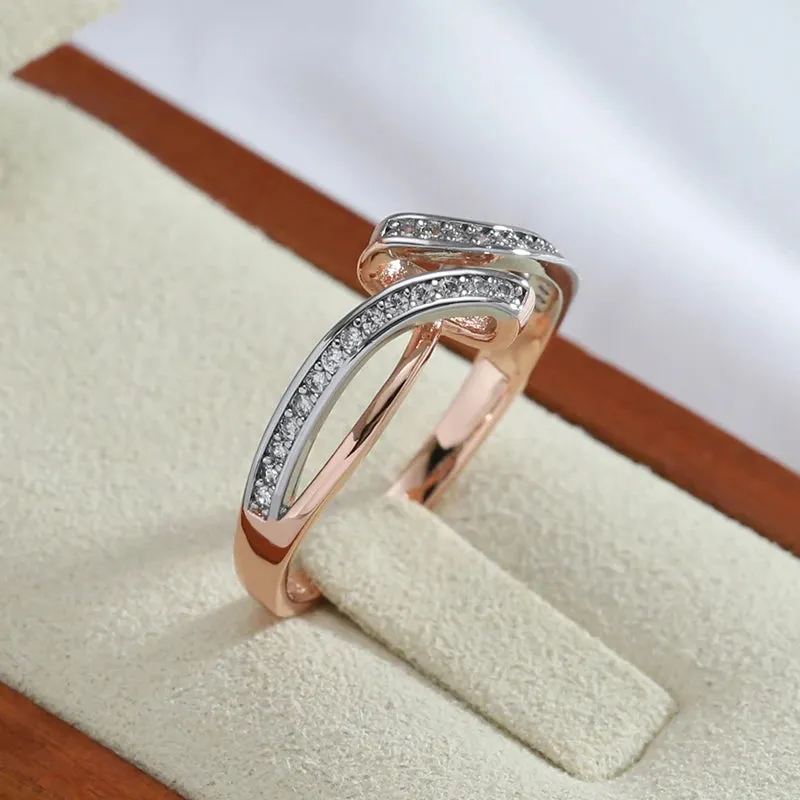 Elegant Geometric Design Full Bling 14K Filled Rose Gold AAA  Zircon Diamonds Rings for Women Wedding Party Jewelry