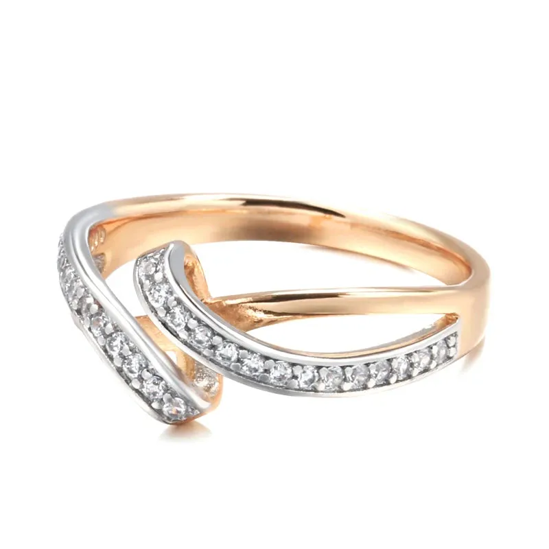 Elegant Geometric Design Full Bling 14K Filled Rose Gold AAA  Zircon Diamonds Rings for Women Wedding Party Jewelry