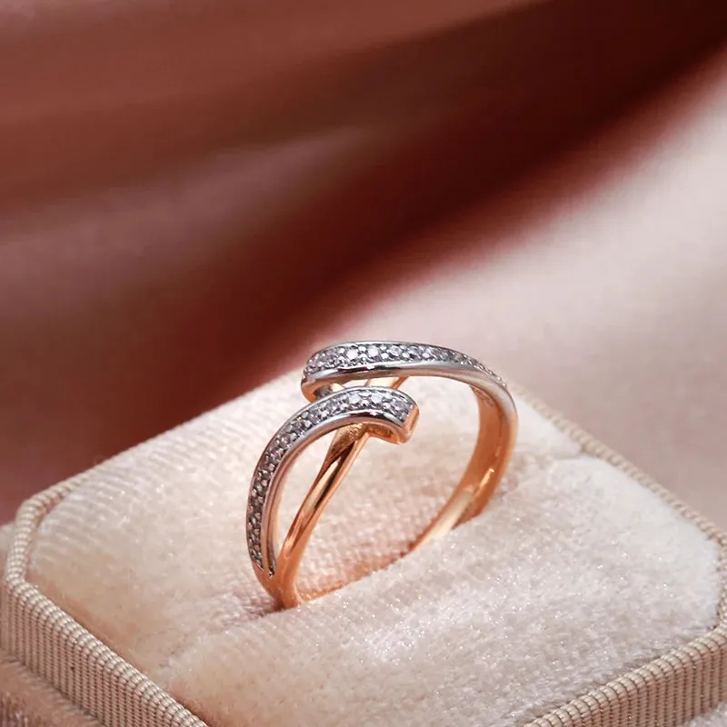Elegant Geometric Design Full Bling 14K Filled Rose Gold AAA  Zircon Diamonds Rings for Women Wedding Party Jewelry