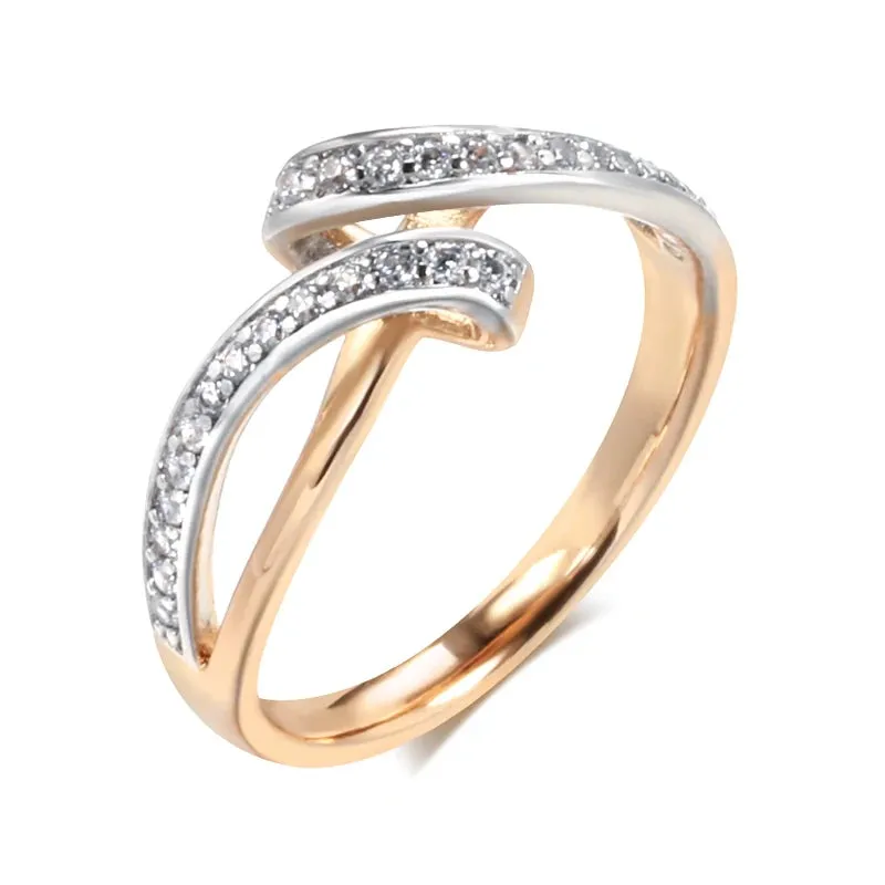 Elegant Geometric Design Full Bling 14K Filled Rose Gold AAA  Zircon Diamonds Rings for Women Wedding Party Jewelry