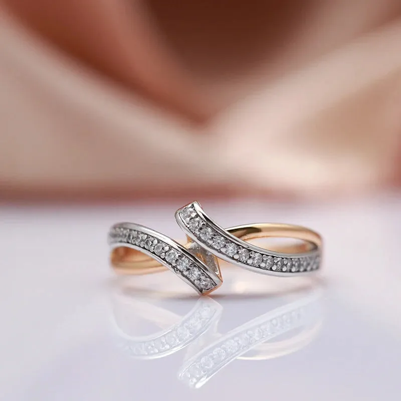 Elegant Geometric Design Full Bling 14K Filled Rose Gold AAA  Zircon Diamonds Rings for Women Wedding Party Jewelry